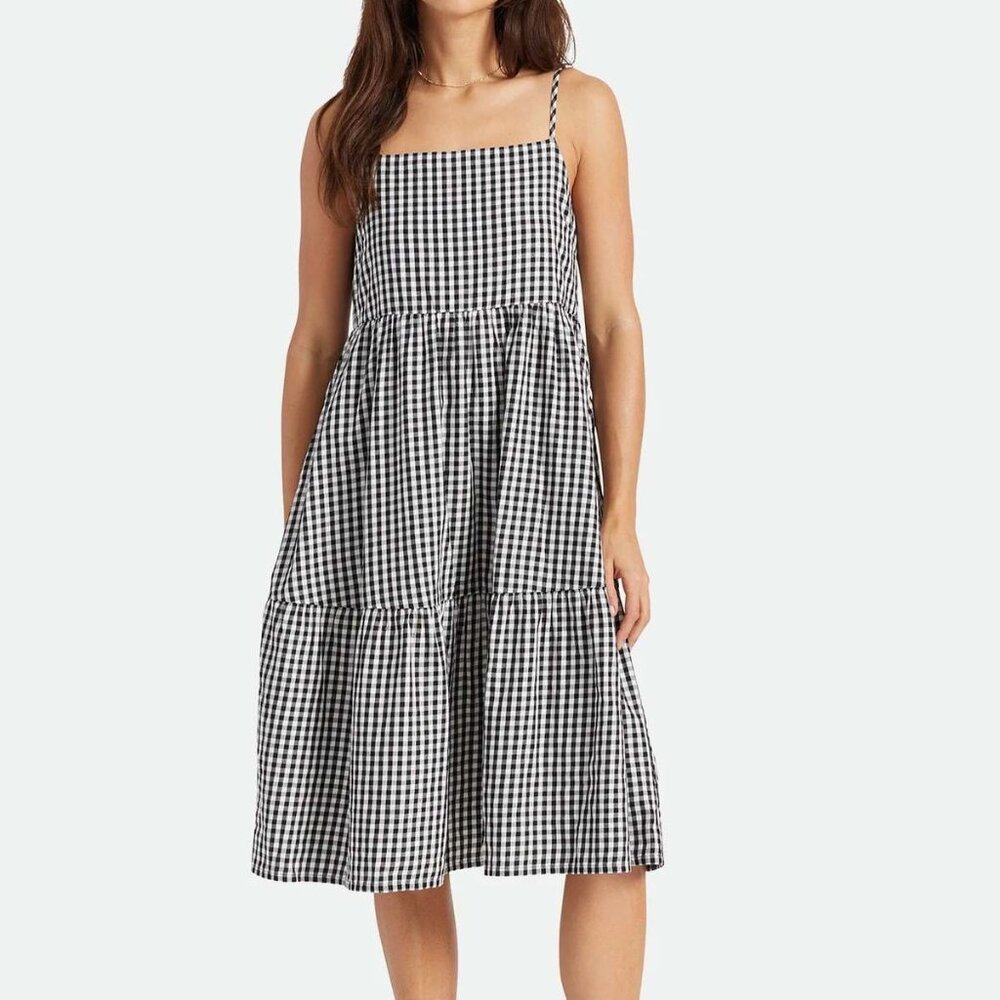 Black Gingham Tiered Midi Dress – Size M